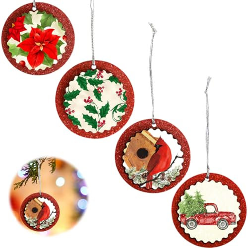 ZKGYUS 4 PCS Ornamenti per Alberi di Natale, Decorazione Per Albero Di Natale In Legno, Charms natalizi in legno, Pendenti Natalizi, Per Appese Decorazioni Natalizie Artigianato