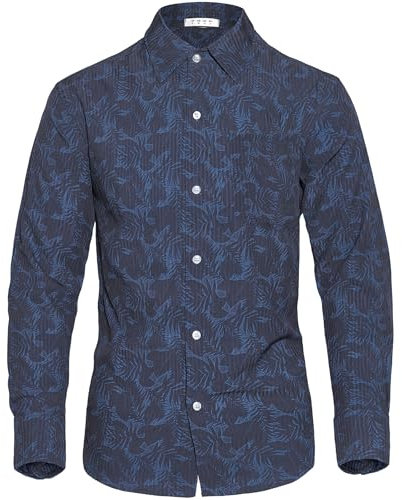 APTRO Men's Shirts Long Sleeve Dress Shirts Casual Floral Shirt Wrinkle-Free Formal Regular Fit Shirts Patterned Navy XL