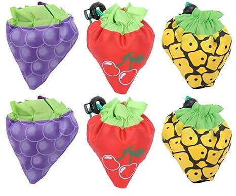 YANJIY Einkaufstasche, 6 Stück Obstform Niedliche Tragetasche, Faltbare Kirsche Traube Ananas Einkaufstasche, Wiederverwendbare Aufbewahrungstasche, Leichte Taschen Zum Aufbewahren, Einkaufen, Reisen