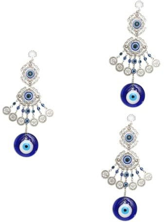 ABOOFAN 3 Stück Familienschutz Charm Feng Wandbehang Glasiertes Auge Anhänger Familien Charm Lichter Böser Blick Blaues Baumwolle Tagesdecke
