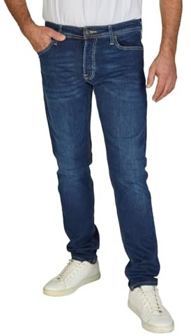 JACK & JONES JJICLARK Pantalon en jean stretch long pour homme Coupe droite Bleu Noir Taille 30 31 32 33 34 36 38, Blue Denim (Cb 142), 32W / 32L