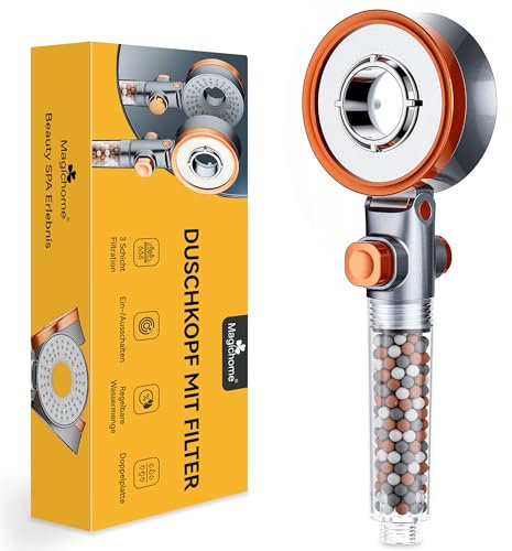 Magichome Soffione doccia con filtro a 3 strati, a risparmio idrico con 3 tipi di getto, doccetta ad alta pressione con funzione di arresto, soffione SPA per acqua pulita e morbida