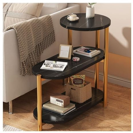 DRFGNF White 1 End Table 3 Tiers Faux Marble Nightstand Sofa Side Table Ladder-Shaped Marble Coffee Table Small Rectangle Bedside Tables