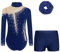 iEFiEL Mädchen Turnanzug Langarm Set Glitzer Gymnastikanzug mit Shorts und Haarband Kinder Eiskunstlauf Kleidung Tanztrikot B Marineblau 134-140