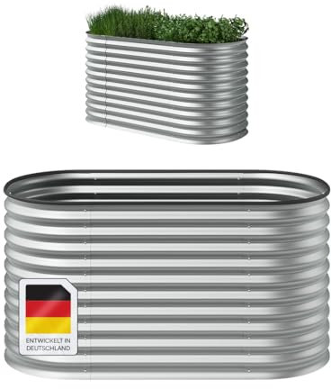 STEELSØN Hochbeet Hydra für Garten und Balkon, Pflanzkübel groß draußen 160x80x80 cm, Hochbeet Metall verzinkt, oval, freistehend für Blumen, Obst und Gemüse