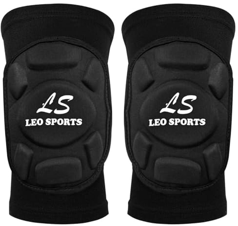 Leo Sports Protective Knee Pads for Men & Women Thick Anti-collision Sponge Lightweight Anti-Slip for Volleyball, Football, Yoga, Tennis, Cycling Workout Climbing Wrestling Knee Support (Black)