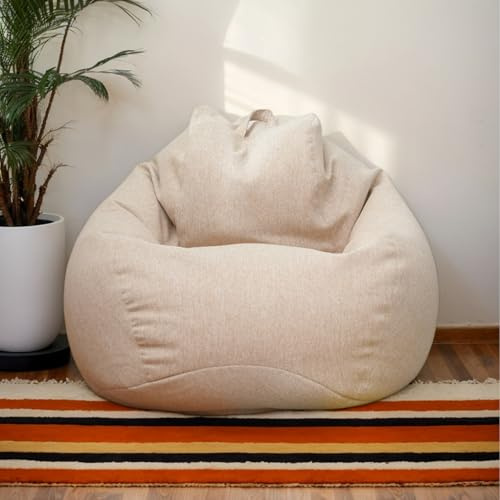 HORLSKI Grand pouf pour l'intérieur et l'extérieur - Pour adultes - Résistant à l'eau - En forme de poire - Polyester - Sans rembourrage - Pour salon, jardin, kaki, 100 x 120 cm