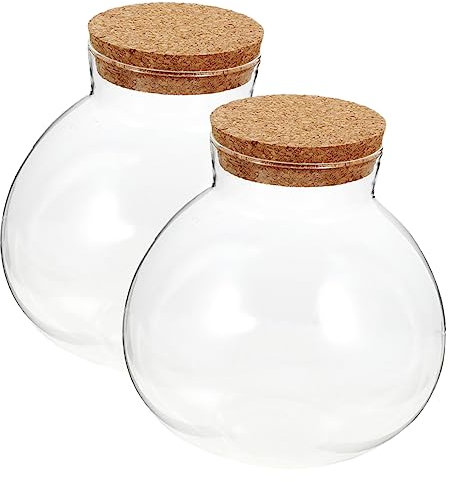 GAROZATION Botella Ecológica De Vidrio para Micropaisaje DIY, Frascos Redondos Tapón De Corcho, Tamaño 13 Cm, Recipientes Transparentes para Decoración El Hogar y Oficina