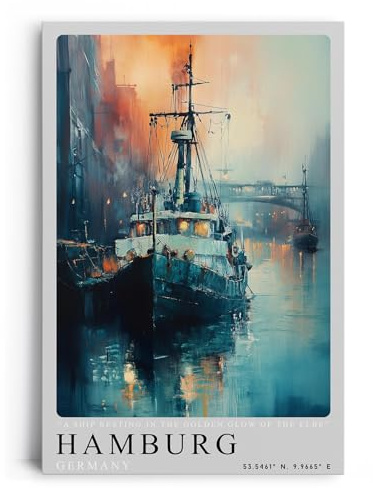 Paul Sinus Leinwandbild 40x60cm Hamburg – Schiff, Hafen, Elbe, Deutschland, Wasser, Sonnenuntergang, Industrie, Seefahrt, Romantik, Atmosphäre