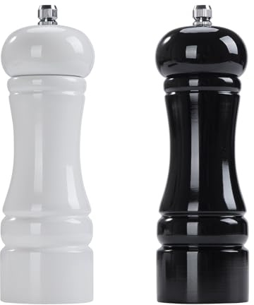 Molinillo de Pimienta Manual Grosor Ajustable Juego de 2 Molinillos de Pimienta y Sal de Madera con Núcleo Abrasivo Cerámico para Moler Especias, Comino, Sésamo, Paprika 6.5 Pulgadas Blanco Negro