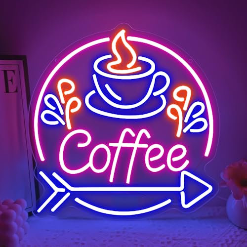 Coffee Neon Schild für Wand Dekoration, USB Powered Dimmable LED Kaffee Neon Schild für Kulisse, Wand Art Decor Geschenk für Coffee Shop/Station/Bar Party(13.8*14)
