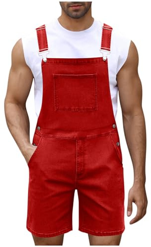Salopette da uomo in denim salopette e bretelle salopette con tasca con cerniera tuta corta tinta unita casual jeans pantaloncini tuta da lavoro