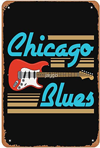 bqsjduidnc Chicago Blues Musiker-Gitarrenschild, Wanddekoration, Kunstposter, Vintage-Metall-Blechschild für lustiges Badezimmer, Garage, Büro, Männerhöhle, Zimmer, Pub, Restaurant, Wanddekoration