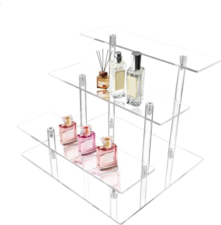 xyuayamz 3-stufiger Acryl Regal, Figuren Display Ständer, Parfümregal Treppe, Klarer Display Acrylständer für Figuren, Schmuck, Cupcake, Perfume, Nagellack, Sammlerstück, 1 Stück