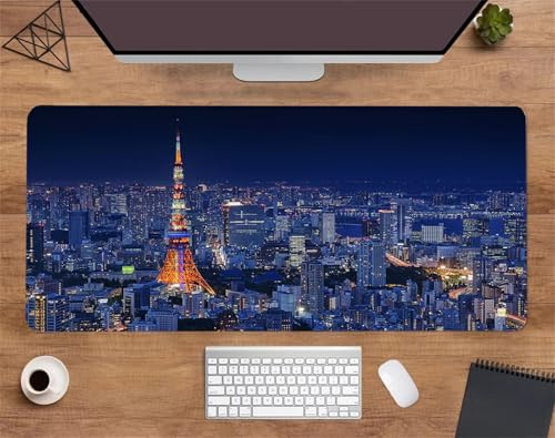 Tapis de Souris de Jeu,1000 x 500 x 3mm XXL Tapis de Souris Gamer Grand, Tapis Bureau Antidérapant, sous Main Souris à Bords Cousus pour Gamer, Ordinateur, PC, Paysage Urbain