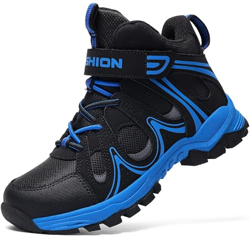 ASHION Enfant Chaussures Randonnée Bottes Hiver Garçon Fille Chaude Bottes de Neige,Noir Bleu,40 EU