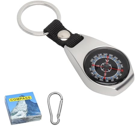 TNSLAND Kompass Schlüsselanhänger, Aluminium Compass Mit Karabinerhaken | Wasserdicht Tragbarer Mini Kompass, Outdoor Kompas Anhänger Klein Taschenkompass für Camping, Wandern, Abenteuer, Reisen