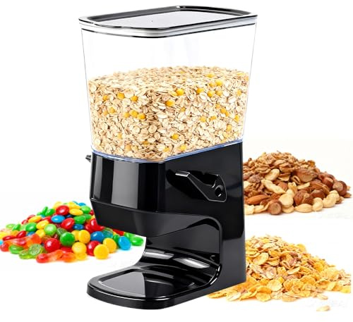 Ulluthu Dispensador de Cereales 3.2L para Encimera - No Aplasta los Cereales y Sin Migas - Diseño Desmontable para Lavar - Multiusos para Granola, Frutos Secos, Café, Galletas - Negro