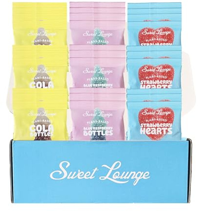 Vegan Fizzy Sweets – 30x Mini Packs by Sweet Lounge | Plant-Based Gummy Mix (Strawberry, Cola, Raspberry) | Plastic-Free, Gluten-Free, On-the-Go Treats – 30x25g