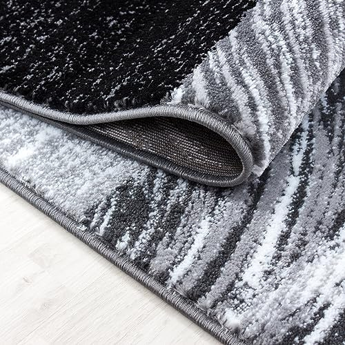 KADIMA DESIGN Teppich Kurzflor Karo Abstrakt Modern Pflegeleicht Waschbar Strapazierfähig Langlebig Läufer Schwarz 80x300 cm Wohnzimmer Esszimmer Fußbodenheizung geeignet | DRAU
