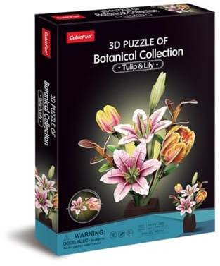 CubicFun 660871 3D Puzzle Blumen, Tulpe und Lilie im Blumentopf mit 103 Teilen, DIY Deko-Bastelset für Erwachsene und Kinder ab 8 Jahren