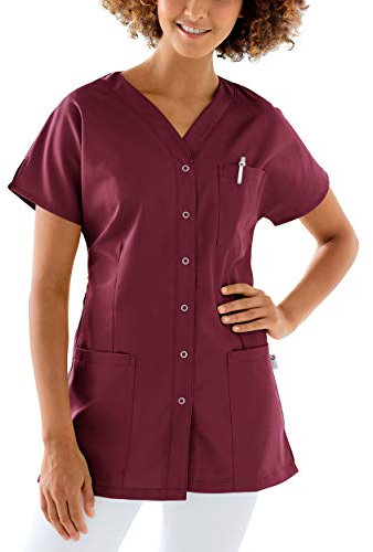 CLINIC DRESS Kasack Damen 1/2 Arm Druckknöpfe mit Brusttasche Seitentaschen Seitenschlitze 95° Wäsche Bordeaux, S
