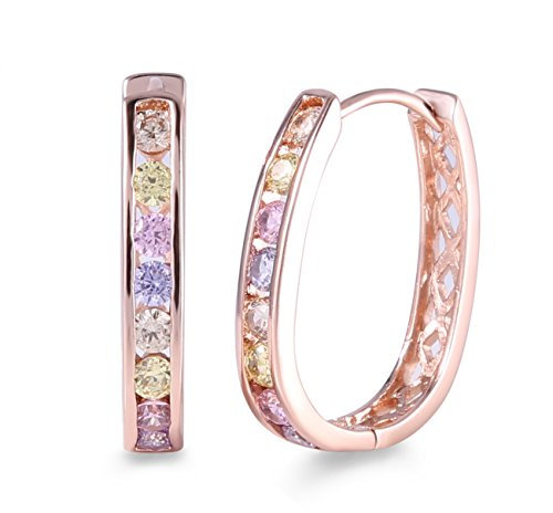 GULICX- Orecchini a cerchio placcati in oro rosa/bianco con zirconia cubica, per donne e ragazze. e Ottone, colore: Cz colorato, cod. E307c