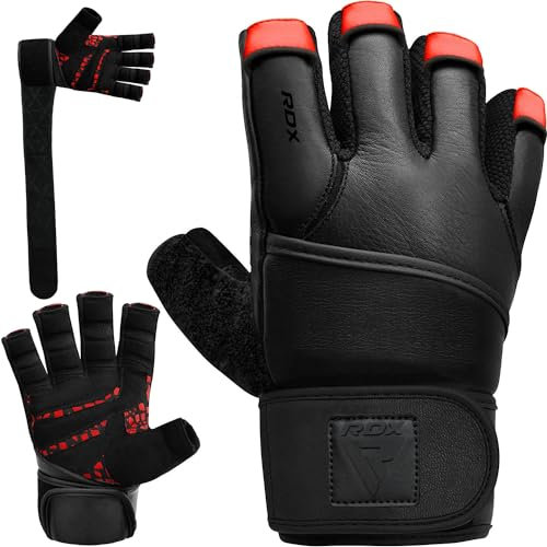 RDX Gants de Musculation Poignet Longue Workout Fitness Gymnastique Entrainement Cuir Maya Hide Powerlifter Halterophilie Gym Gloves