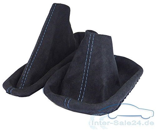 L&P A0127 Schaltsack Schaltmanschette + Handbremsmanschette kompatibel mit 3er e30 weiche Microfaser Schwarz Naht Blau