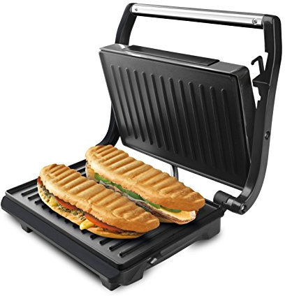 Taurus - Sandwichera eléctrica Grill & Toast 700W, Placas grill antiadherentes, Placa superior auto ajustable, Asa cool touch, Sistema de bloqueo, Almacenaje vertical, Negro