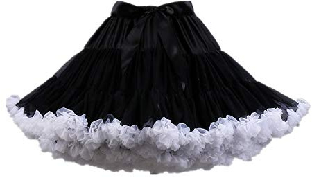 Colyanda Womens 3-Layered Pleated Tulle Petticoat Tutu Puffy Party Cosplay Skirt(Black+White)