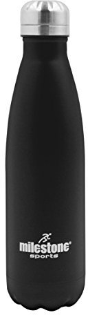 Milestone Sports 52100 500ml Capacity Water Bottle/Matte Black Stainless Steel/Double-Walled Insulation to Keep Drinks Hot or Cold