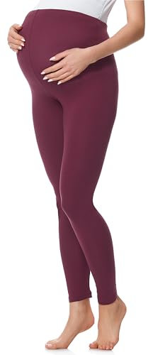 Be Mammy Lange Umstandsleggings aus Baumwolle Leggings für Schwangere Umstands Leggings Schwangerschafts Unterhosen mit Hoher Bund Weich und Elastisch BE20-230 (Wein, M)
