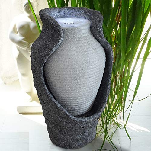 230V Gartenbrunnen Brunnen Zierbrunnen Zimmerbrunnen Brunnen Vogelbad Stein-Kaskade Schwarzwald mit LED-Licht Wasserfall Wasserspiel für Garten, Gartenteich, Terrasse, Teich, Balkon Sehr Dekorativ