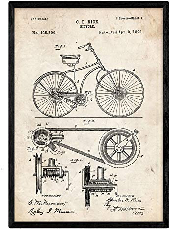 Nacnic Fahrrad Patent Poster. Poster mit Erfindungen und alten Werkzeugen. A3 ohne Rahmen.