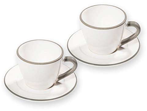 GMUNDNER KERAMIK Espresso for you Gourmet Kaffeeset Grauer Rand Geschirr, handgemacht in Österreich