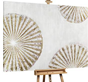 KunstLoft® XXL Gemälde 'Goldene Sonnenschirme' 200x150cm | original handgemalte Bilder | Geometrische Kunst Abstrakt Beige Gold | Leinwand-Bild Ölgemälde einteilig groß | Modernes Kunst Ölbild