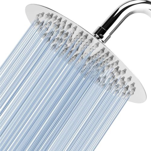 20cm Runden Regenbrause - Voolan Kreisförmiger Hochdruck Duschkopf aus Edelstahl 304 - Komfortables Duscherlebnis auch bei Niedrigem Wasserdruck - Installierbar an der Wand oder Decke (Chrom)