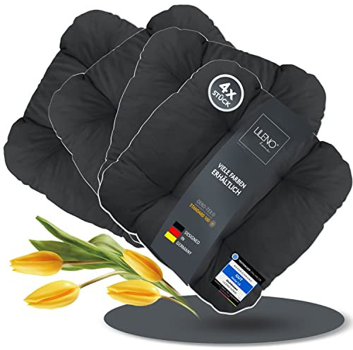 LILENO HOME 4er Set Stuhlkissen Schwarz (38x38x8 cm) - Sitzkissen für Gartenstuhl, Küche oder Esszimmerstuhl - Bequeme UV-beständige Indoor u. Outdoor Stuhlauflage als Stuhl Kissen
