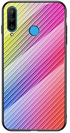 MadBee Funda para Huawei P30 Lite [con Protector de Pantalla],9H Cristal Templado [Patrón de Fibra] [Resistente a los Arañazos] + Borde de TPU Silicona Suave Fundas Case Cover (Vistoso)