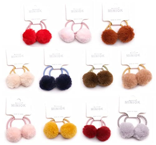 LYXOTO 22 stücke Pom Haargummis Pompon Ball Elastisches Stirnband Weichgummi Haarband Bunten Pferdeschwanz Halter für Frauen Mädchen Kinder Haarschmuck (Großes 22-teiliges Set (11 Farben))