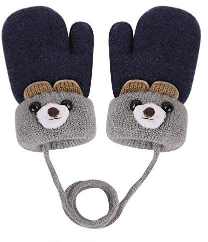 YSXY Süße Fäustlinge Baby Kleinkind Gestrickte Handschuhe für 1,2,3 Jahre Jungen Mädchen Winter Warme Strickhandschuhe mit schnur Fleece-Innenfutter (Dunkelblau)