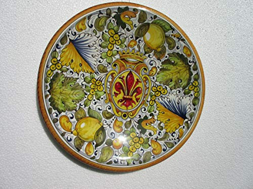 Piatto tondo in ceramica decoro giglio pronto da appendere e perfetto anche come cenrotavola