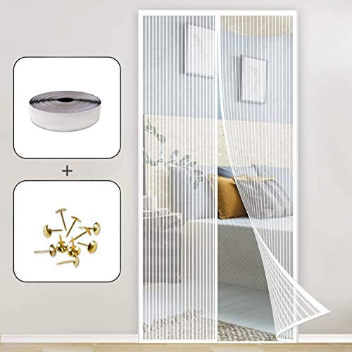 GOUTUI Magnetica per Zanzariera 85x195cm Anti Zanzare Insetti Zanzariere Magnetiche Rete, Chiude da Sola per Scorrevole Legno, Ferro, in Alluminio Porte, Bianco A