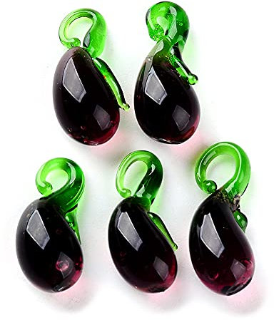 Cheriswelry Lampwork-Anhänger, Auberginen, niedlich, klein, Gemüse, für Schmuck, Ohrringe, Armbänder, Violett, 20 Stück