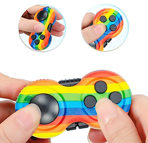 Fidget Pad with 8-Fidget Functions 2nd Generation Fidget Toy Controller Stress Reducer Hand Shank Fidget Cube, Perfect for Release Stress and Anxiety, Stress Relief, ADHD, ADD, Autism (Rainbow)