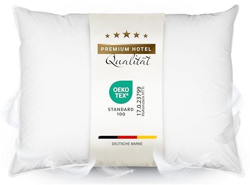 ZOLLNER Kopfkissen aus 85% Federn und 15% Daunen - Made in Germany – für Allergiker geeignet – Bezug aus hochwertiger Baumwolle - waschbar bis 60°C - 60x80 cm - Hotelqualität