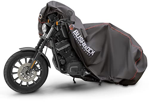BUSHBOCK® Premium Motorrad/Motorroller Abdeckplane mit Ripstop Struktur - Kein Aufreißen mehr! - Outdoor/Indoor - wasserdichte Abdeckhaube - Motorradplane (XL)