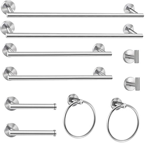 Set di accessori per il bagno SUS304, in acciaio inox SUS304, 54 cm, in nichel spazzolato, porta asciugamani e porta carta igienica, set di accessori da bagno, montaggio a parete (nichel spazzolato)
