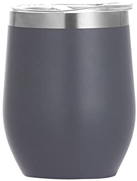 Gteller 12 oz Stainless Steel Wine Tumbler Stemless Glasses with Lid, Double Wall Insulated Travel Mug Perfect for Wine, Coffee, Drinks, Champagne, Cocktails, Colorful (Gray)
